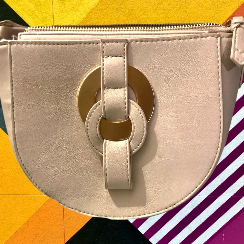Chic Cream Crossbody Bag with Gold Accents. New